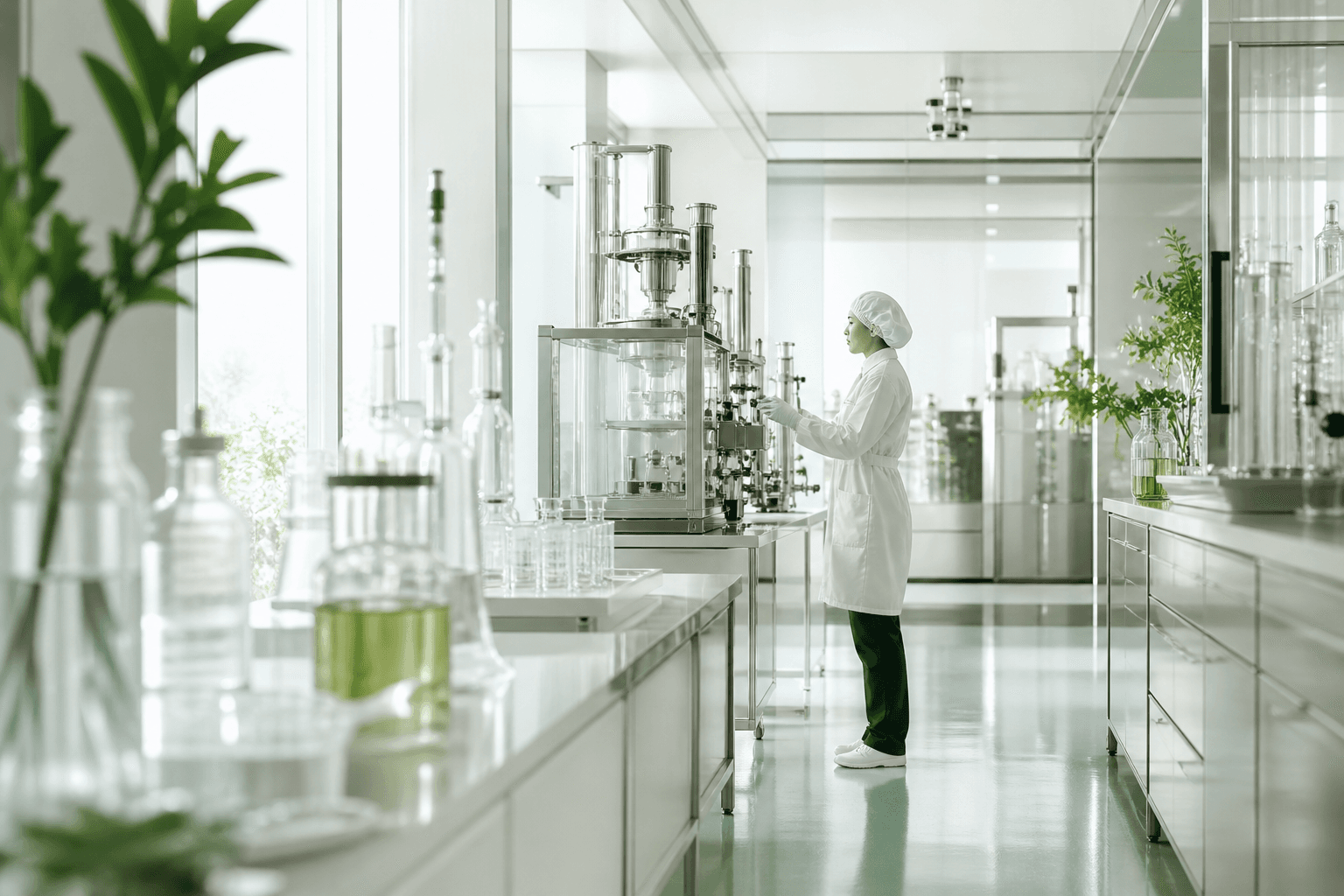 Professional working in a clean, unbranded ingredient evaluation environment